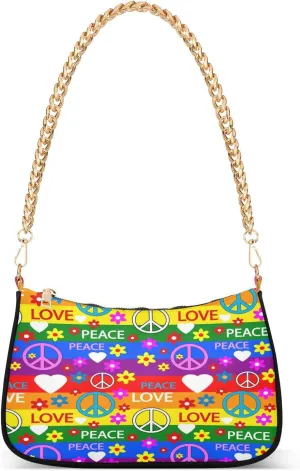 Shoulder Bags for Women Peace Love Sign Hobo Tote Handbag Small Clutch Purse with Zipper Closure
