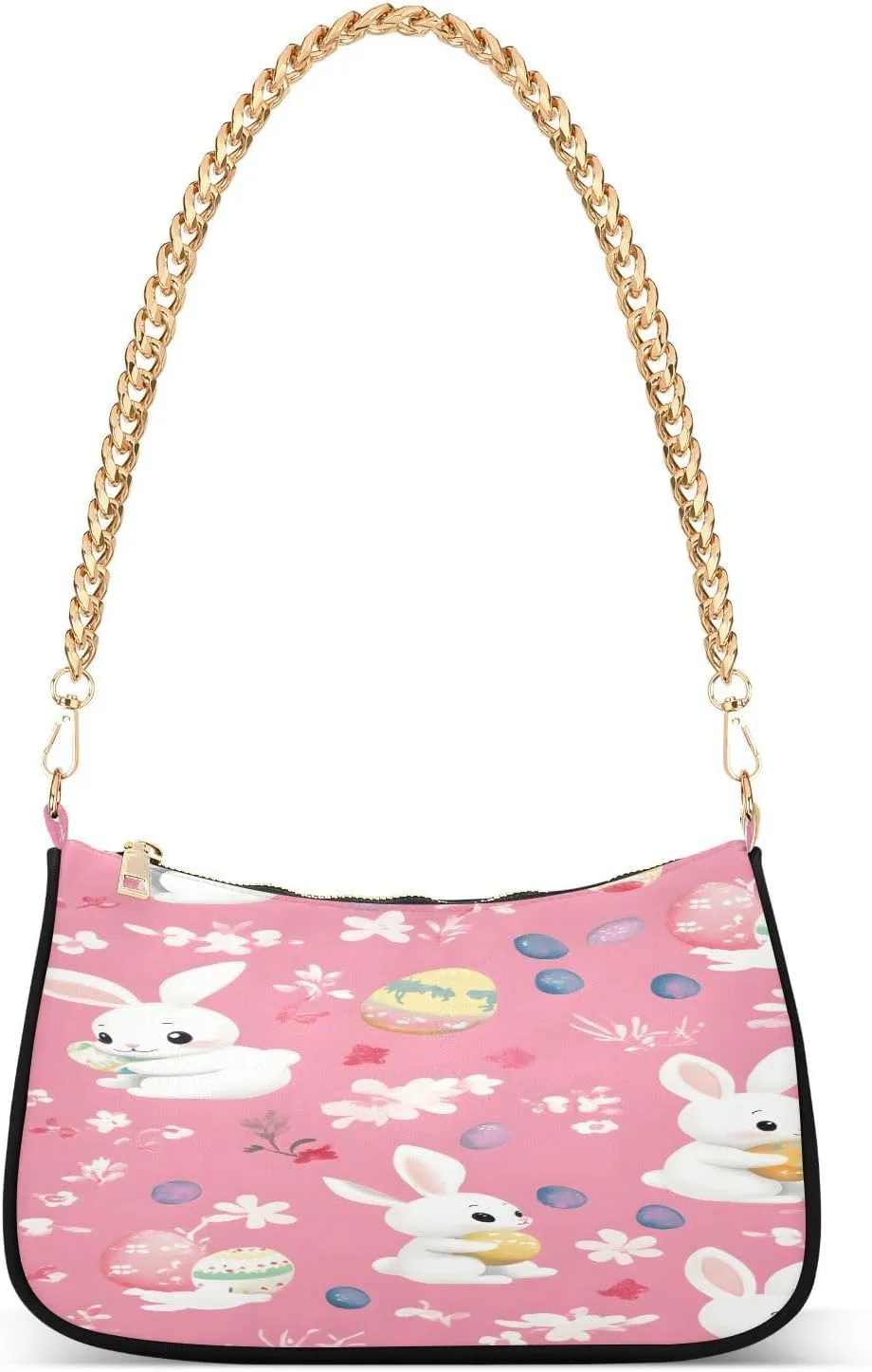 Shoulder Bags for Women Rabbit Carrots Pink Easter Hobo Tote Handbag Small Clutch Purse with Zipper Closure
