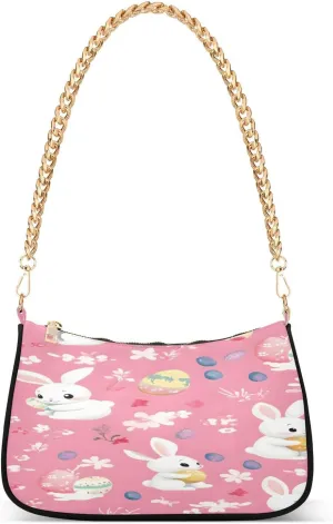 Shoulder Bags for Women Rabbit Carrots Pink Easter Hobo Tote Handbag Small Clutch Purse with Zipper Closure