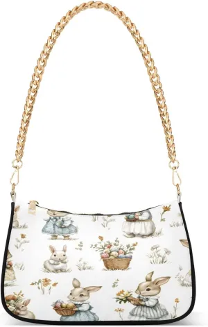 Shoulder Bags for Women Rabbit Flower Grass Pattern Hobo Tote Handbag Small Clutch Purse with Zipper Closure