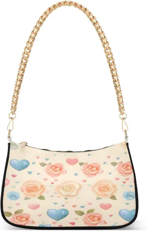 Shoulder Bags for Women Roses Seamless Vector Pattern in Romantic Style Hobo Tote Handbag Small Clutch Purse with Zipper Closure