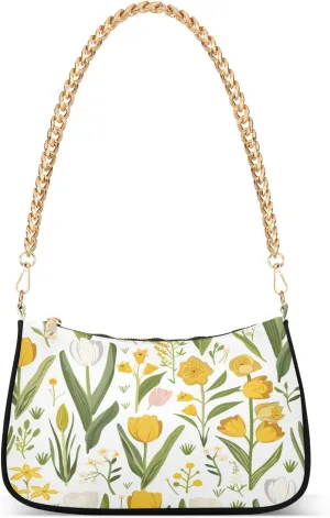 Shoulder Bags for Women Seamless Pattern Spring Floral Flowers in Children Book Style Tulps Daffodils Lily Of The Valley Hobo Tote Handbag Small Clutch Purse with Zipper Closure