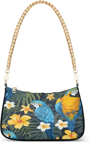 Shoulder Bags for Women Vector Seamless Botanical Tropical Pattern with Parrots and Flowers Hobo Tote Handbag Small Clutch Purse with Zipper Closure