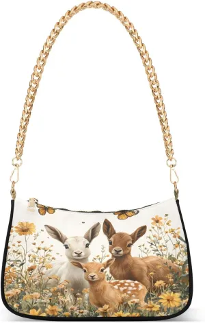 Shoulder Bags for Women Watercolor Deer Hobo Tote Handbag Small Clutch Purse with Zipper Closure