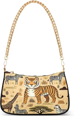 Shoulder Bags for Women Wildlife Africa Nature Seamless Pattern Vector Illustration African Animal Tiger Hobo Tote Handbag Small Clutch Purse with Zipper Closure