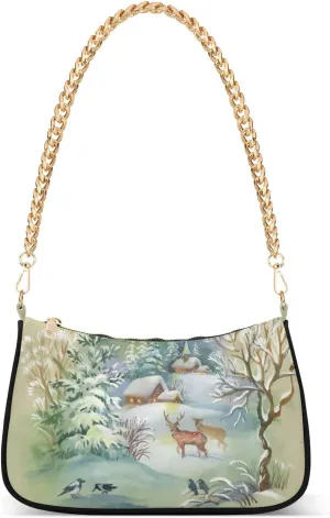 Shoulder Bags for Women Winter Deers Hobo Tote Handbag Small Clutch Purse with Zipper Closure
