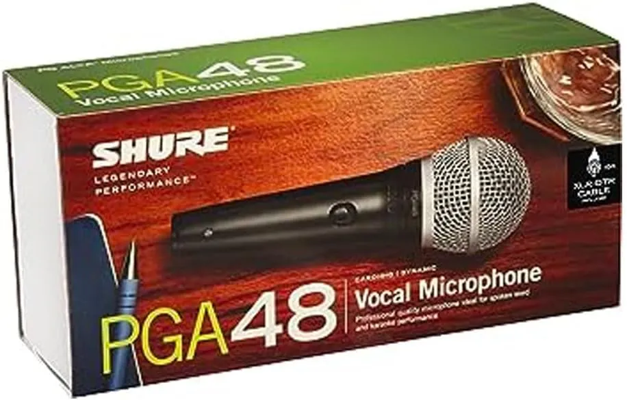 Shure PGA48 Dynamic Microphone - Handheld Mic for Vocals with Cardioid Pick-up Pattern, Discrete On/Off Switch, 3-pin XLR Connector, Stand Adapter and Zipper Pouch, No Cable (PGA48-LC)