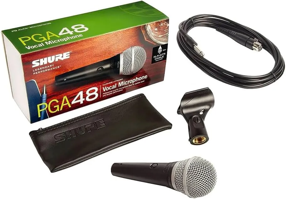 Shure PGA48 Dynamic Microphone - Handheld Mic for Vocals with Cardioid Pick-up Pattern, Discrete On/Off Switch, 3-pin XLR Connector, Stand Adapter and Zipper Pouch, No Cable (PGA48-LC)