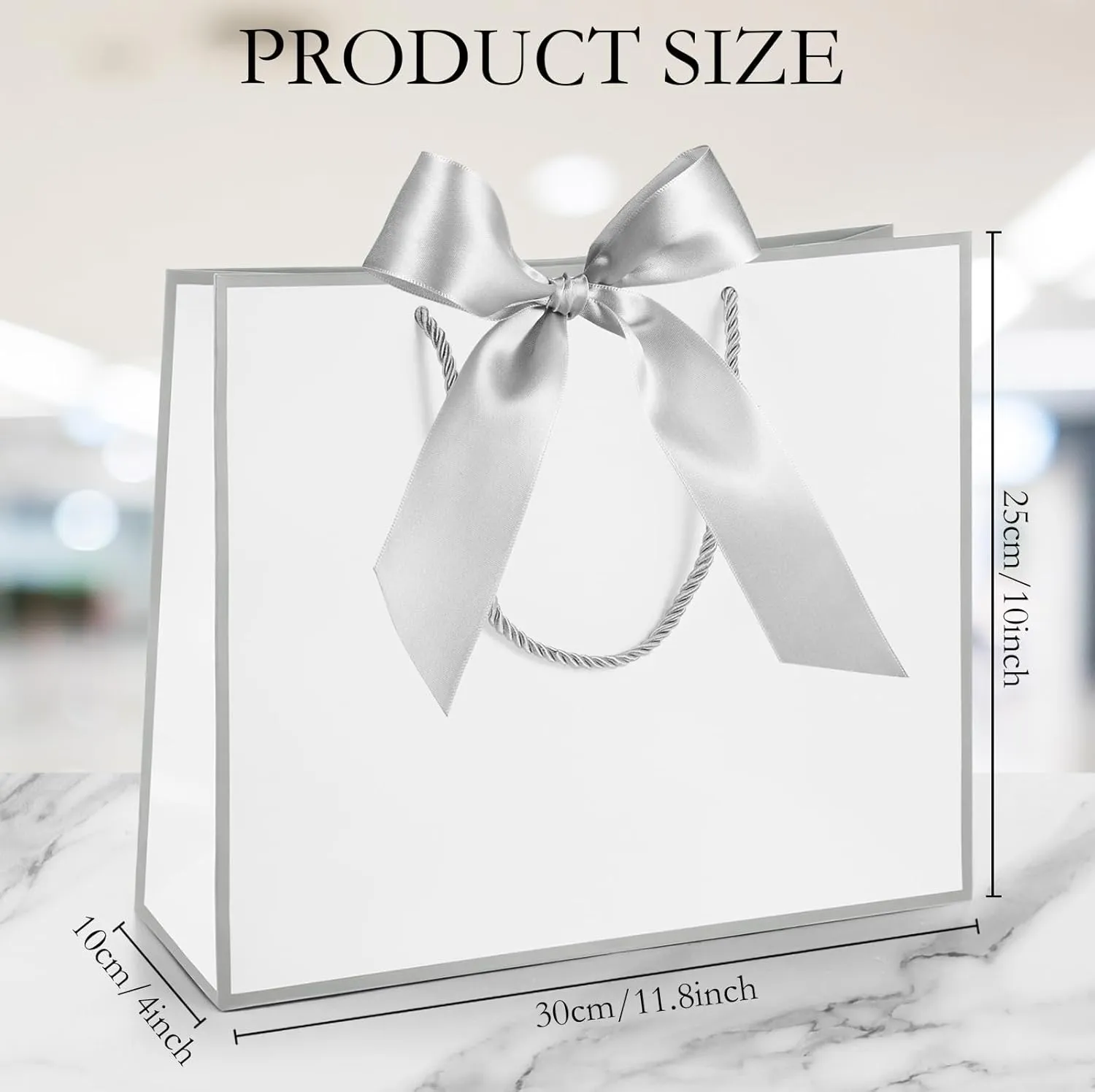 Silkfly 12 Pcs Thank You Gift Bags with Handle 11.8x10x4'' Welcome Bags Return Gifts with Bow Ribbon for Bridesmaid Baby Shower Mother's Day Graduation Wedding Housewarming Birthday(White, Silver)