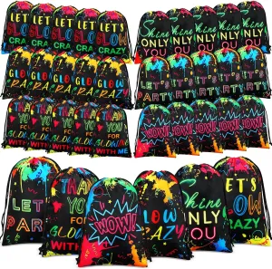 Silkfly 24 Pieces Drawstring Bags Birthday Gift Bags Reusable Party Favor Candy Drawstring Pouch for Goodie Treat Travel Theme Birthday Decoration, 7 x 10 Inch(Neon Style)