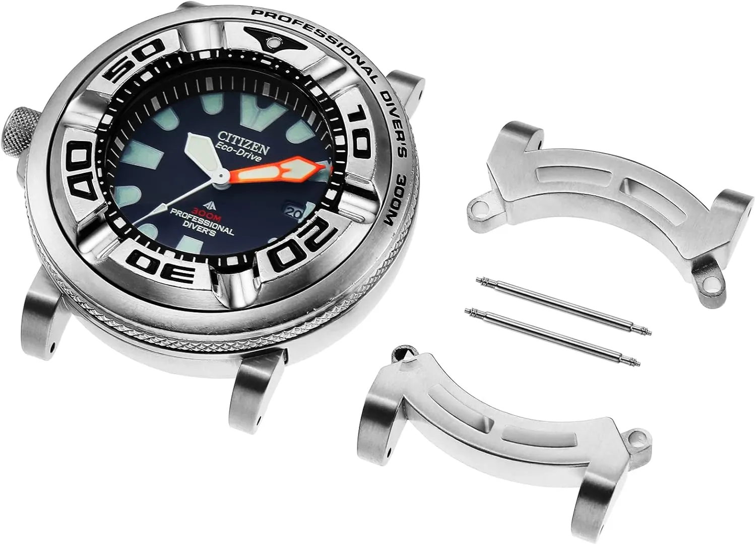 Silver Adapters and 24mm Band Compatible with Citizen Eco-Drive Promaster BJ8050 Sea Dive Watch