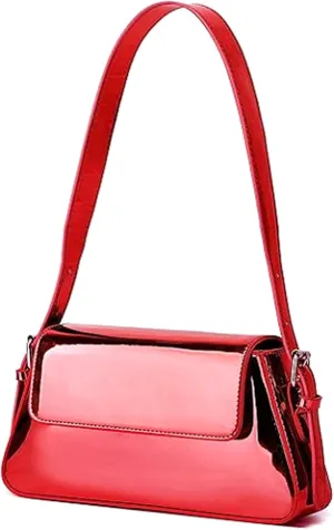 Silver Bag Evening Clutch Bag Sparkly Satchel Patent Leather Y2K Handbag Crossbody Metallic Purses for Party.