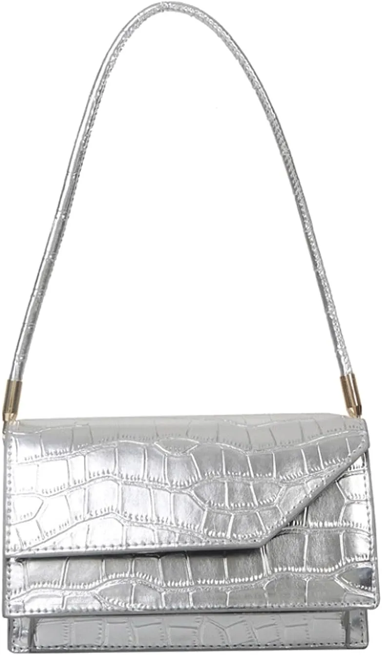 Silver Bag Evening Clutch Bag Sparkly Satchel Patent Leather Y2K Handbag Crossbody Metallic Purses for Party.
