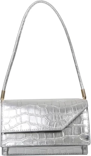 Silver Bag Evening Clutch Bag Sparkly Satchel Patent Leather Y2K Handbag Crossbody Metallic Purses for Party.