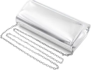 Silver Metallic Purse Flap Dazzling Small Clutch Bag Evening Bag With Detachable Chain