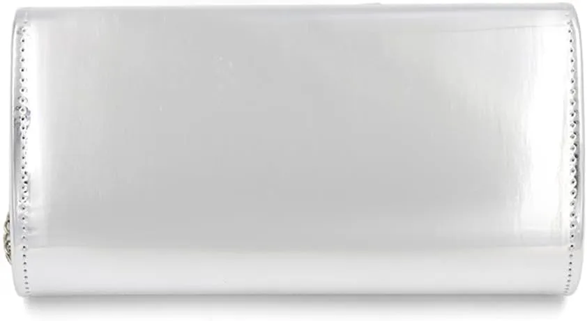 Silver Metallic Purse Flap Dazzling Small Clutch Bag Evening Bag With Detachable Chain