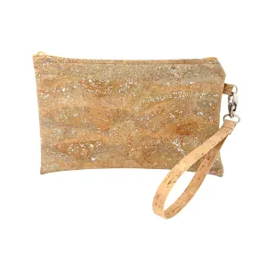 Silver Splash Cork Wristlet with Strap, Cork Clutch, Handmade Cork Wristlet