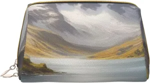 Silver Symphony Print Small Leather Makeup Bag for Women, Travel Cosmetic Bag with Zipper, Toiletries, Purse, Gift