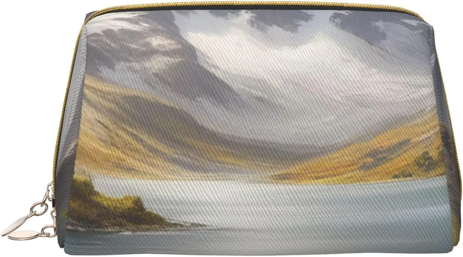 Silver Symphony Print Small Leather Makeup Bag for Women, Travel Cosmetic Bag with Zipper, Toiletries, Purse, Gift