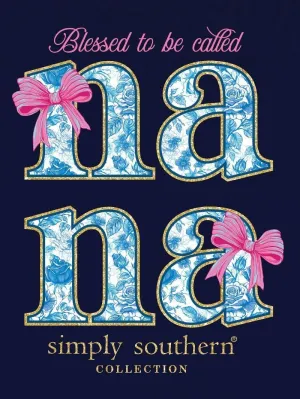 Simply Southern Nana T-Shirt, Blessed to Be Called Nana, Navy Blue with Pink Bows, Short Sleeve