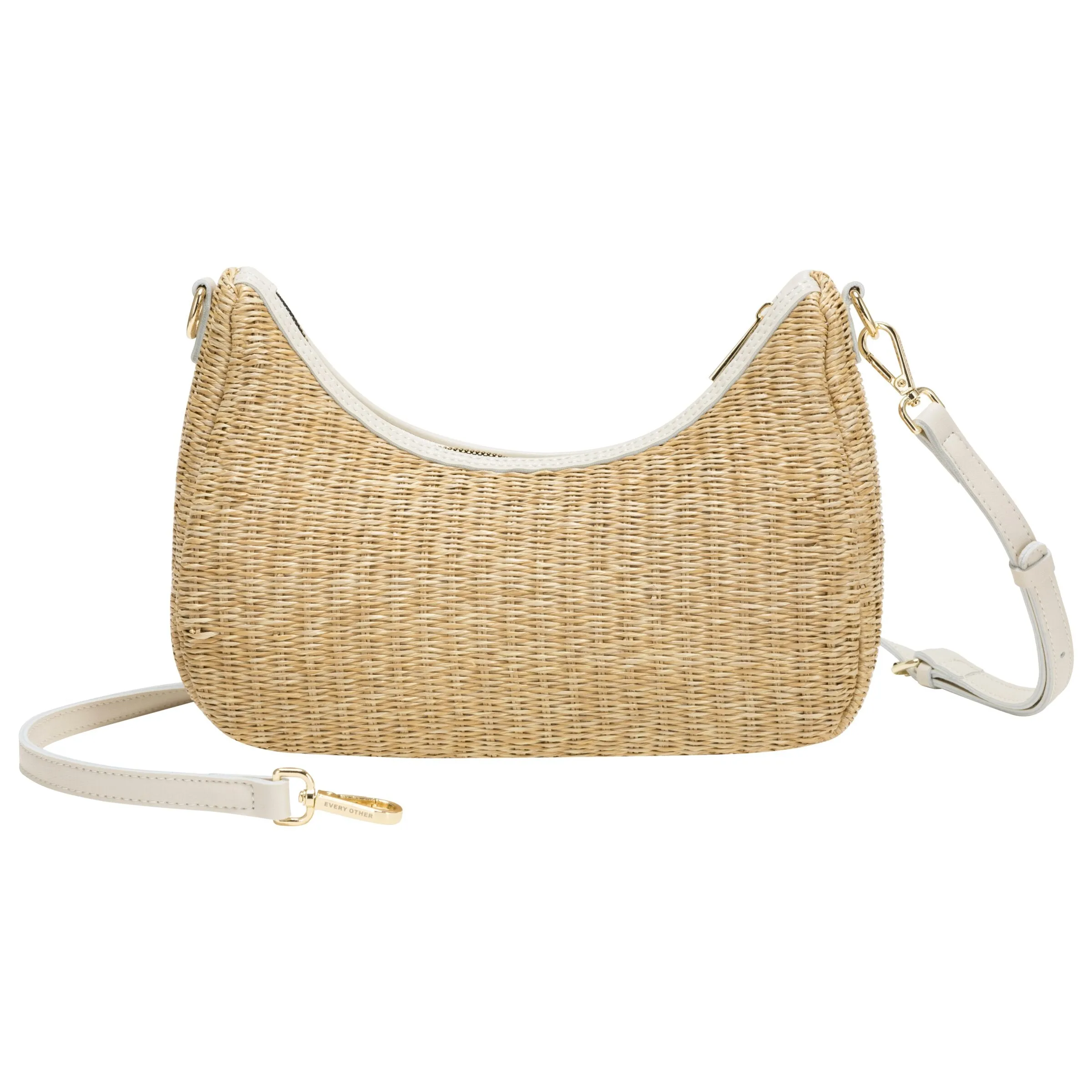 Single Strap Curved Top Baguette Bag - White
