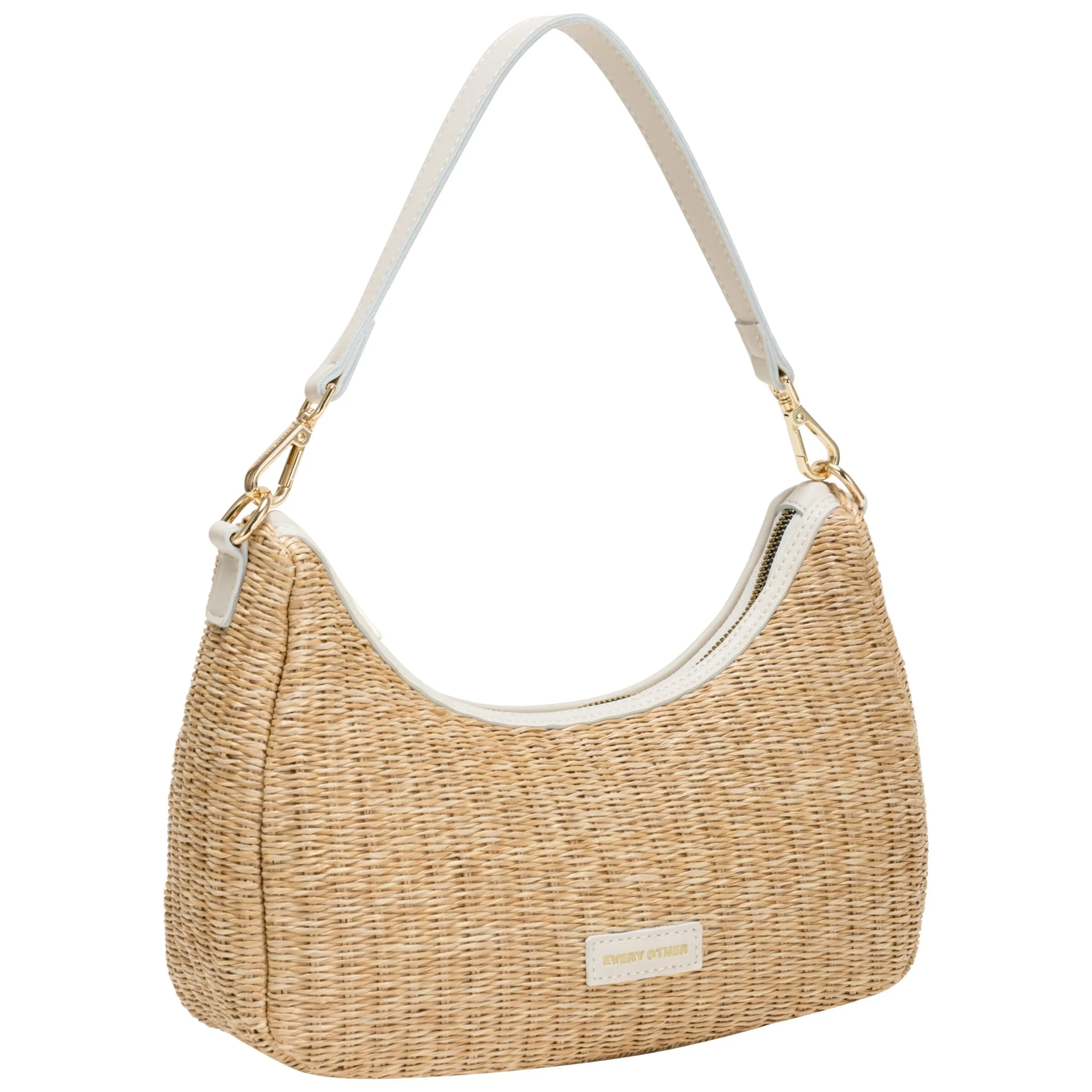 Single Strap Curved Top Baguette Bag - White