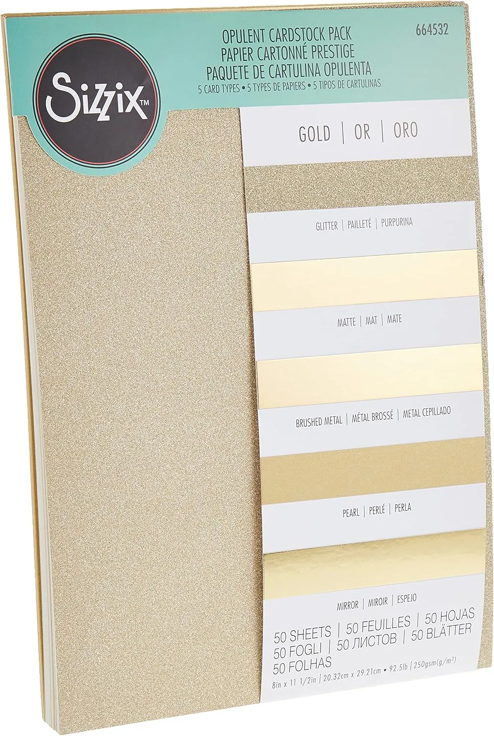 Sizzix, Gold, Surfacez-Opulent Cardstock , 50 Pack, 8x11.5 inches