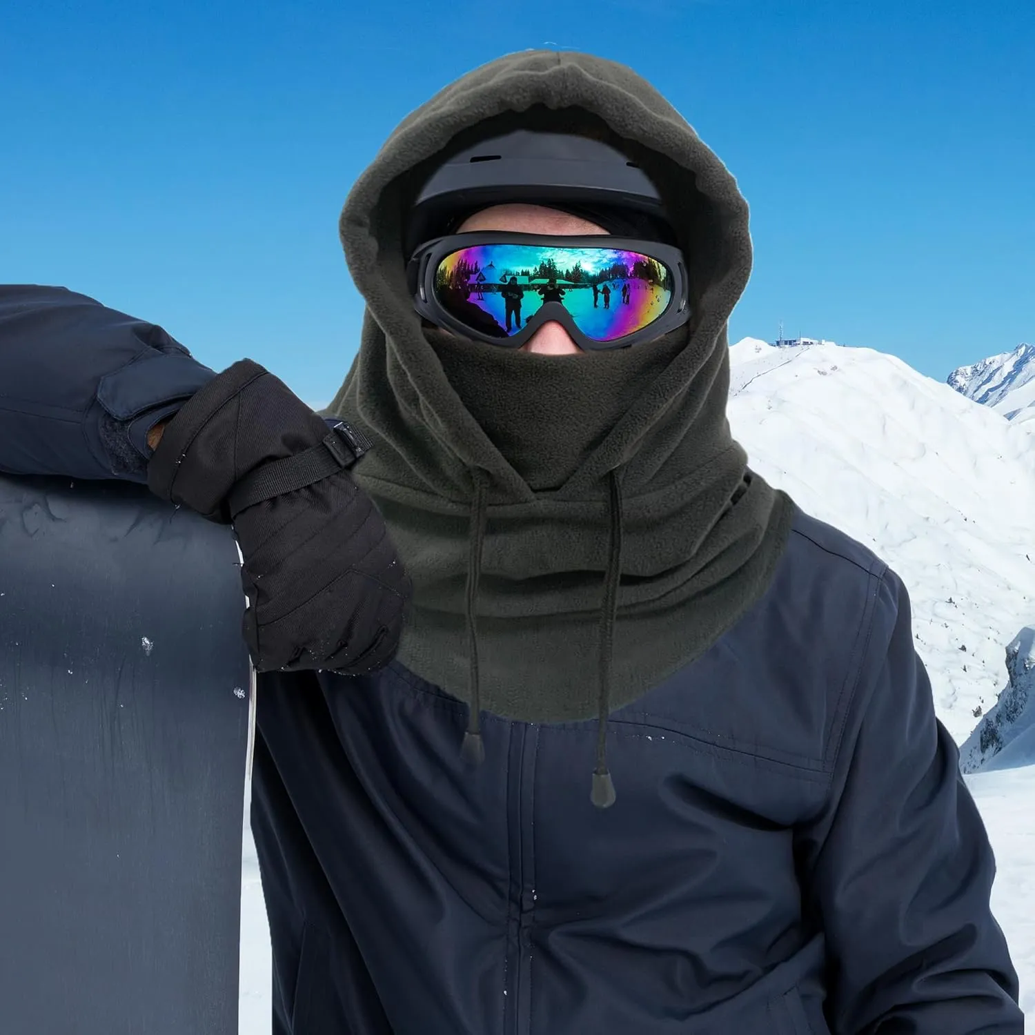 Ski Mask Fleece Thermal Balaclava Mens Women Cold Weather Absorbent Soft Headband with Drawstring Outdoor Working