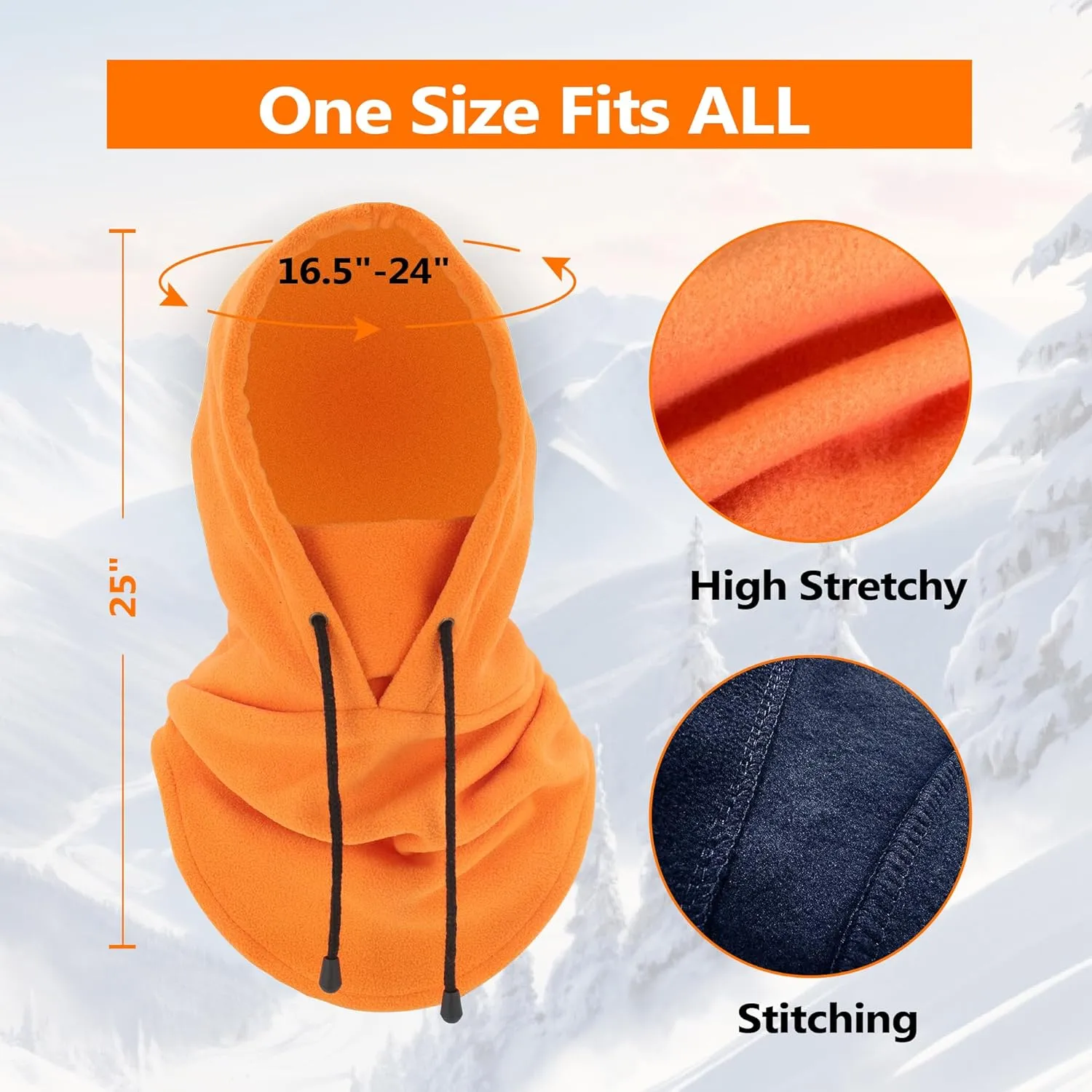 Ski Mask Fleece Thermal Balaclava Mens Women Cold Weather Absorbent Soft Headband with Drawstring Outdoor Working