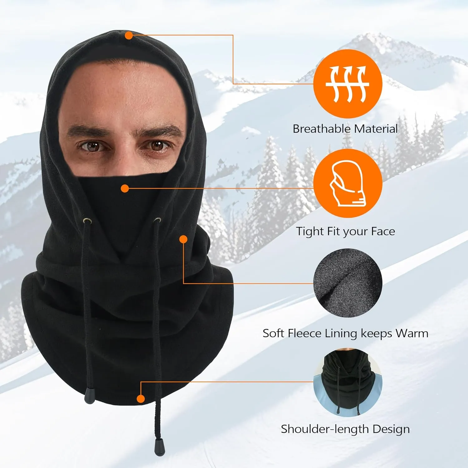 Ski Mask Fleece Thermal Balaclava Mens Women Cold Weather Absorbent Soft Headband with Drawstring Outdoor Working
