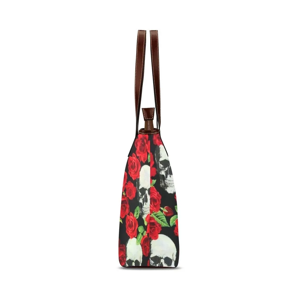 Skull Red Roses Shoulder Tote Bag