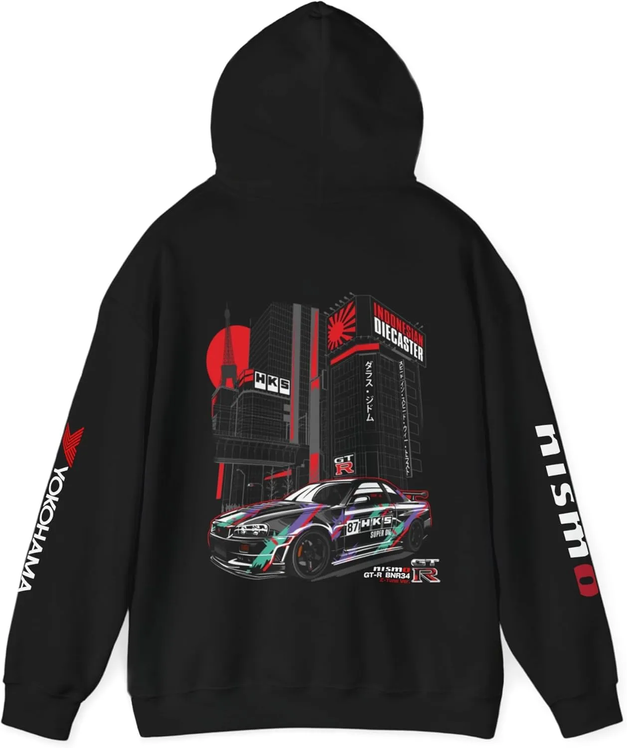 Skyline R34 HKS GTR Premium Hoodie - Skyline Pullover, Racing Apparel, Streetwear, Gift for Him, Automotive Clothing