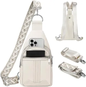 Sling Bag for Women Leather Crossbody Bags Tote Blet Bags Backpack Fanny Pack Chest Bag for Travel, Beige