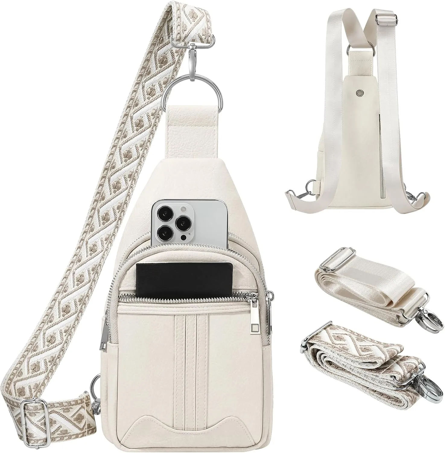 Sling Bag for Women Leather Crossbody Bags Tote Blet Bags Backpack Fanny Pack Chest Bag for Travel, Beige