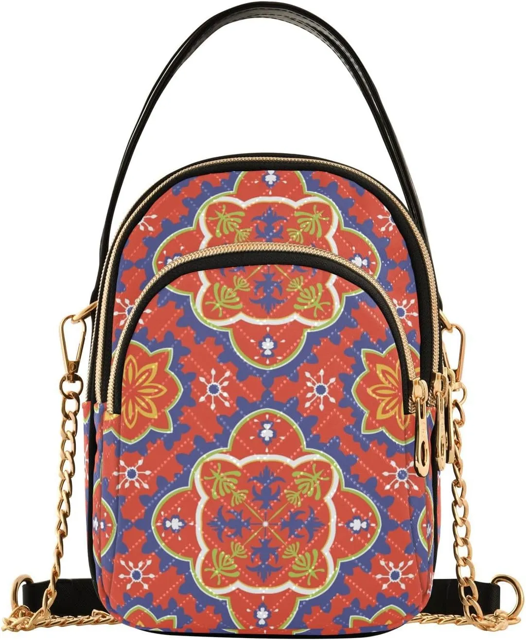 Small Crossbody Bags Abstract Ethnic Folk Pattern Shoulder Bag for Women Quilted Wave Cross Body Bag