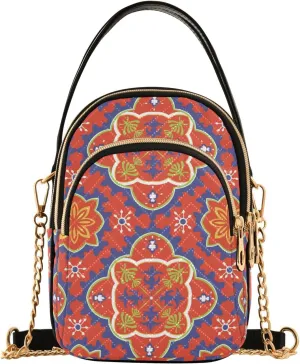 Small Crossbody Bags Abstract Ethnic Folk Pattern Shoulder Bag for Women Quilted Wave Cross Body Bag