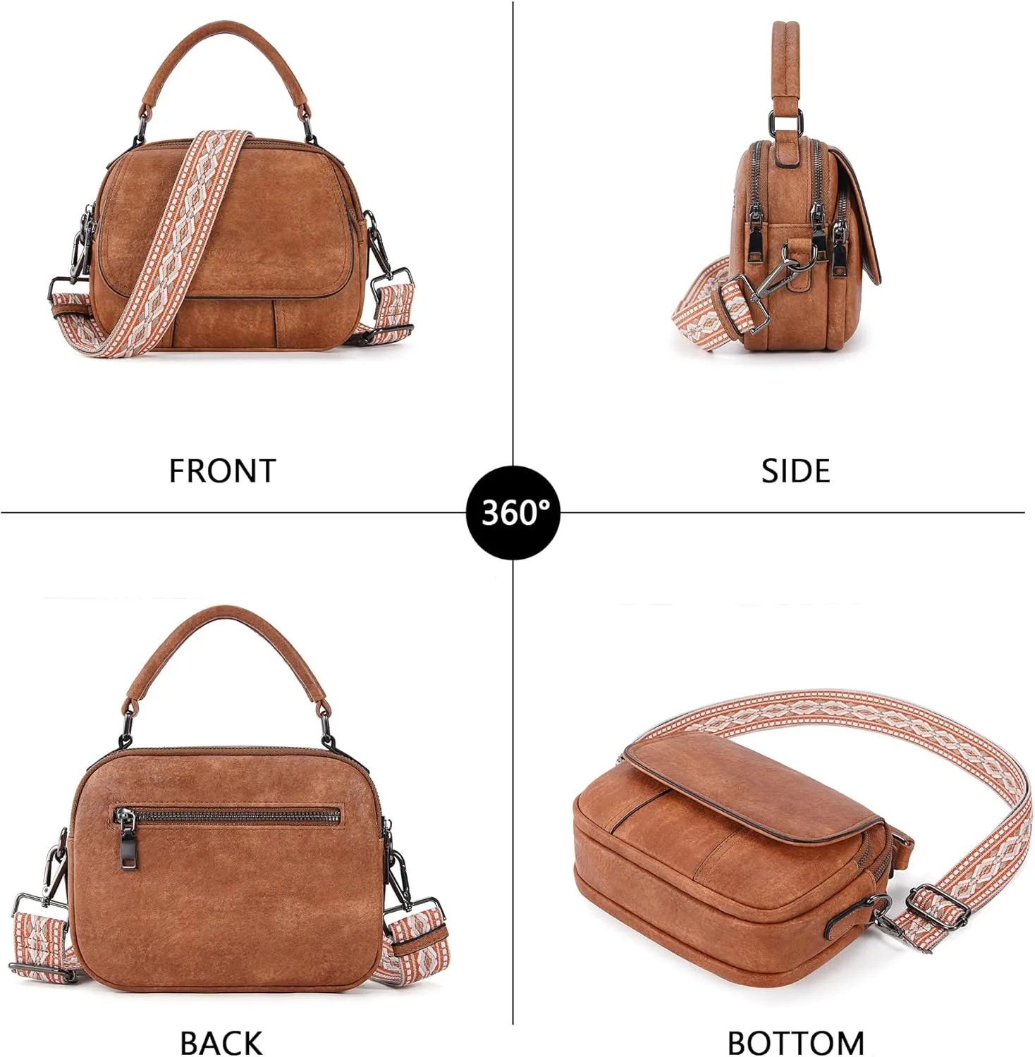Small Crossbody Bags Purse for Women,Vegan Leather Shoulder Handbags Women Top Handle Satchel Bag with 2pcs Strap