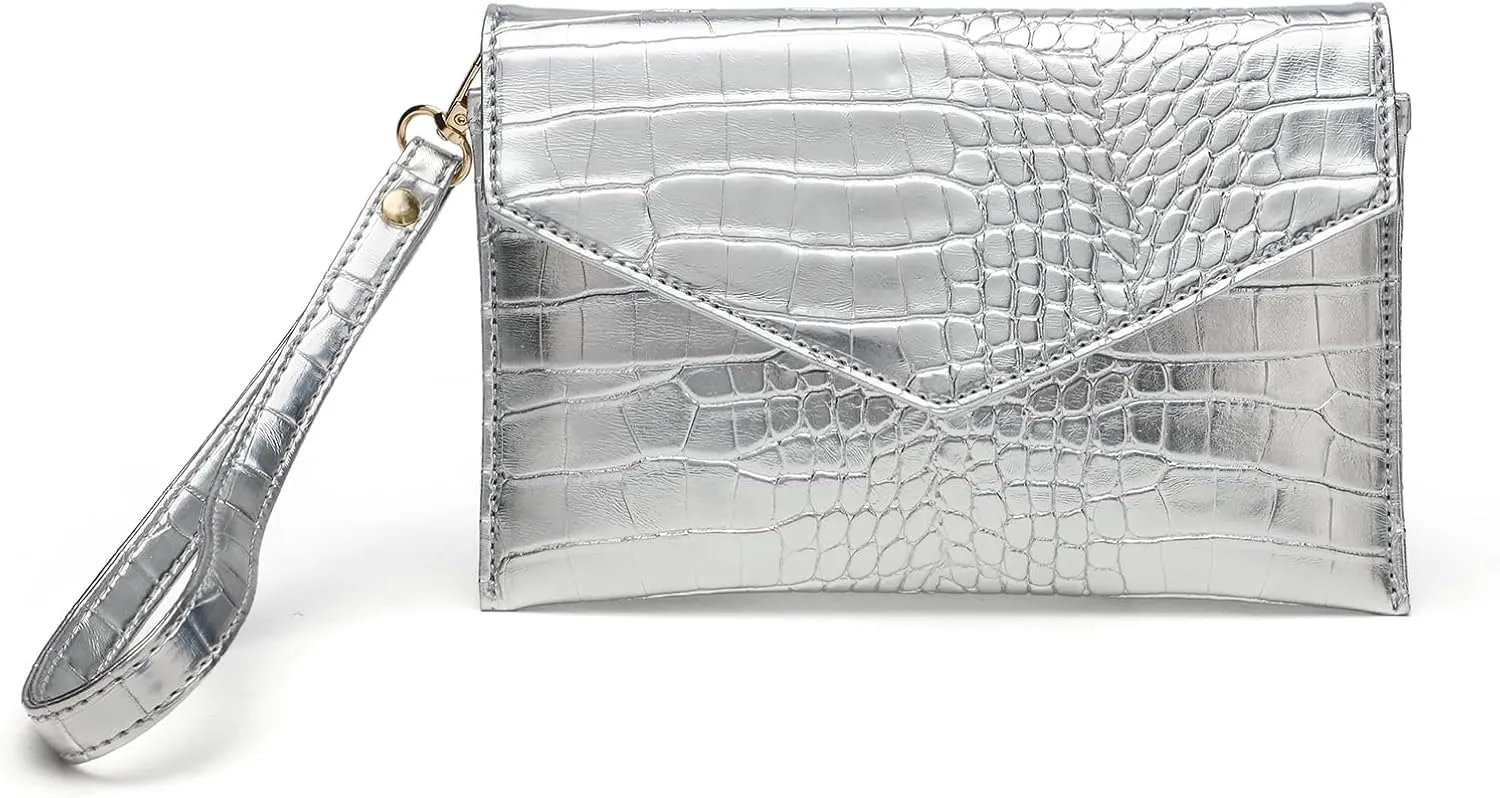 Small Envelope Clutch Purse for Women Leather Handbag Wallet Evening Bag with Detachable Wristlet Strap
