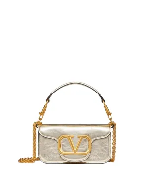 Small Locó Metallic Craquelé Calfskin Shoulder Bag in Platinum