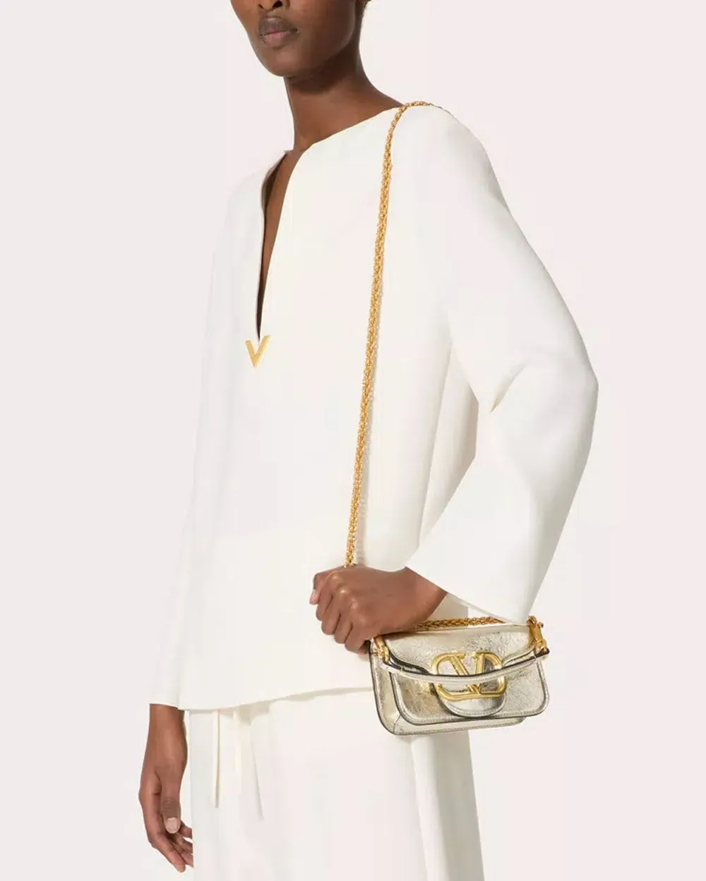 Small Loco Metallic Shoulder Bag in Platinum