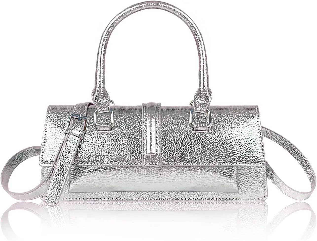 Small Metallic Crossbody Bag Y2K Silver Purse Clutch Bag for Women Cute Top Handle Purse Satchel shoulder Bag