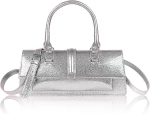 Small Metallic Crossbody Bag Y2K Silver Purse Clutch Bag for Women Cute Top Handle Purse Satchel shoulder Bag