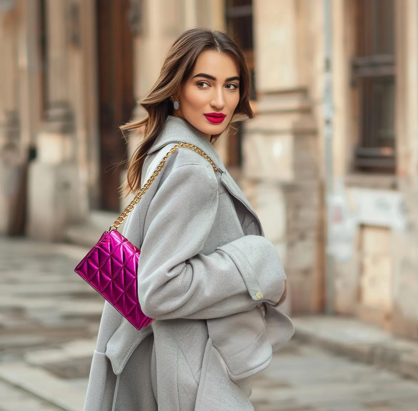 Small Metallic Glossy PU Leather Shoulder Bag Clutch Handbags for Women Fashion Chain Ladies Purse