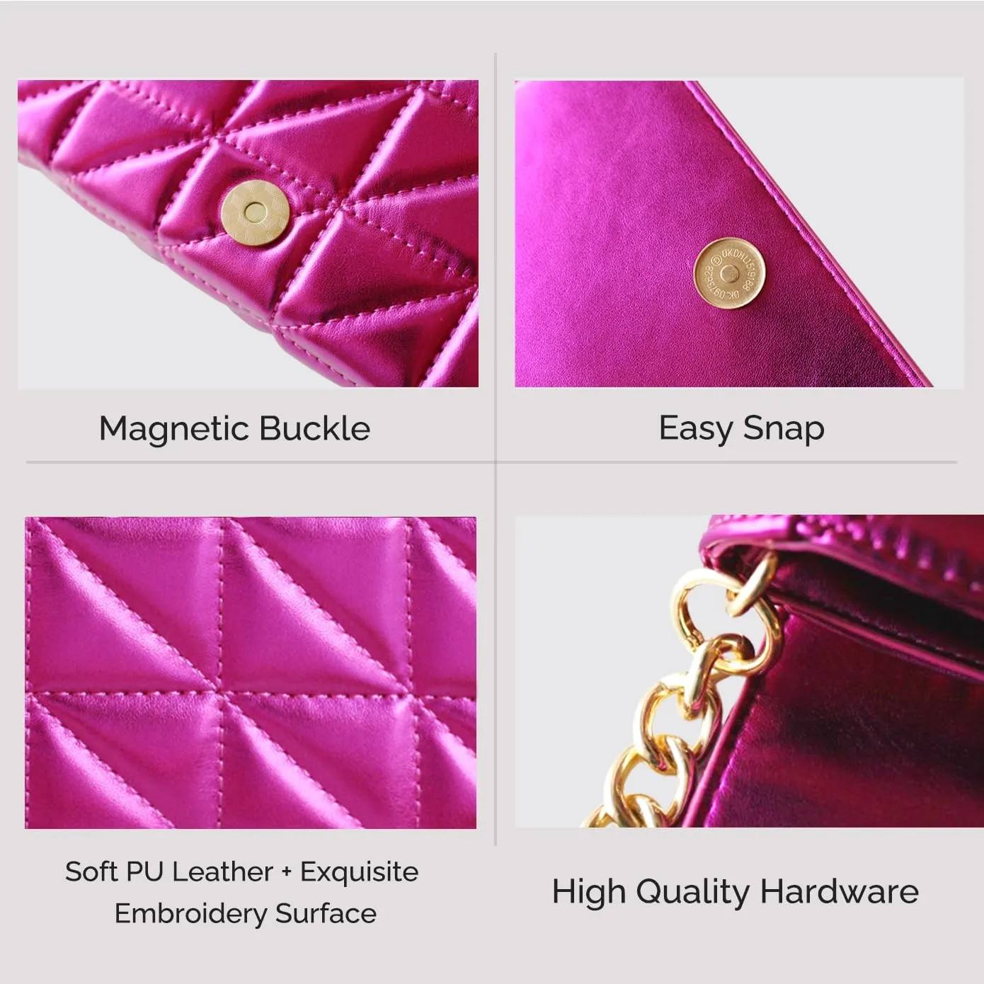 Small Metallic Glossy PU Leather Shoulder Bag Clutch Handbags for Women Fashion Chain Ladies Purse