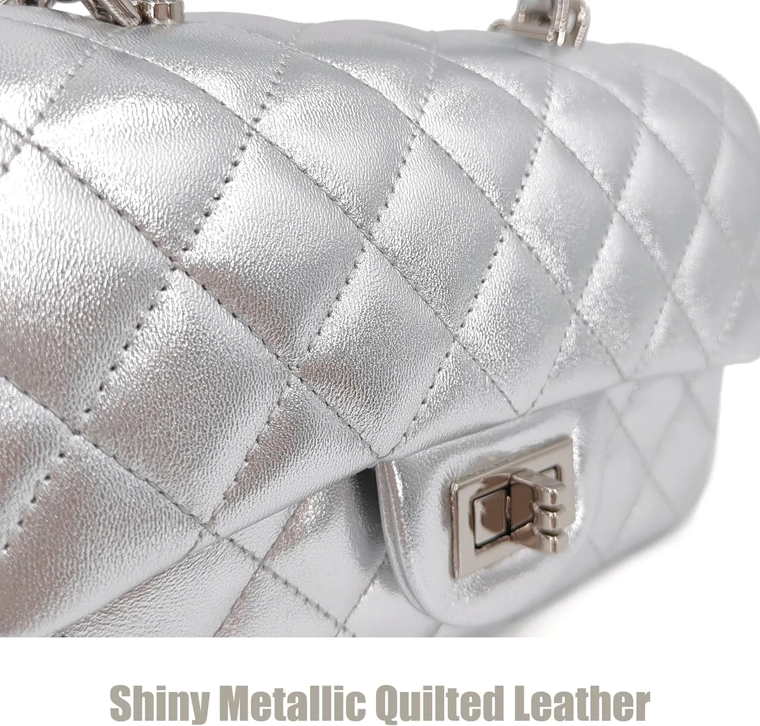 Small Quilted Crossbody Bags for Women, Genuine Leather Shoulder Bag w/Gold Chain Strap, Soft Mini Top Handle Flap Purse