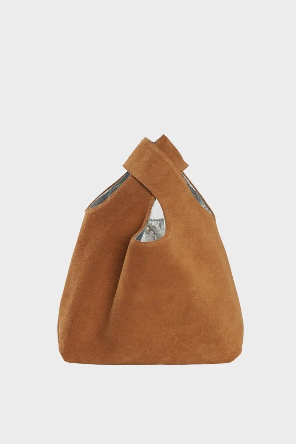 Small Reversible Sack Handbag in Metallic Silver