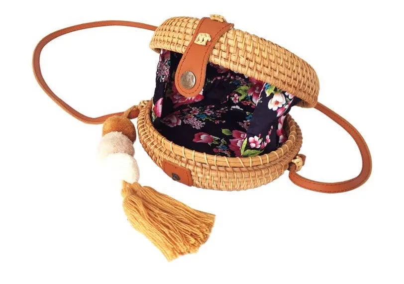 Small Round Beehive Rattan Crossbody
