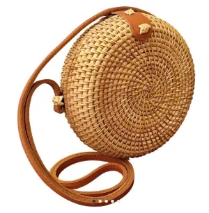 Small Round Beehive Rattan Crossbody