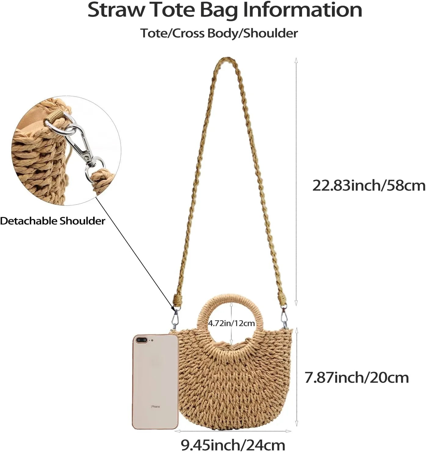 Small Straw Tote Bag for Women,Summer Beach Crossbody Shoulder Handbag,Hand-woven Rattan Clutch Purse for Vacation