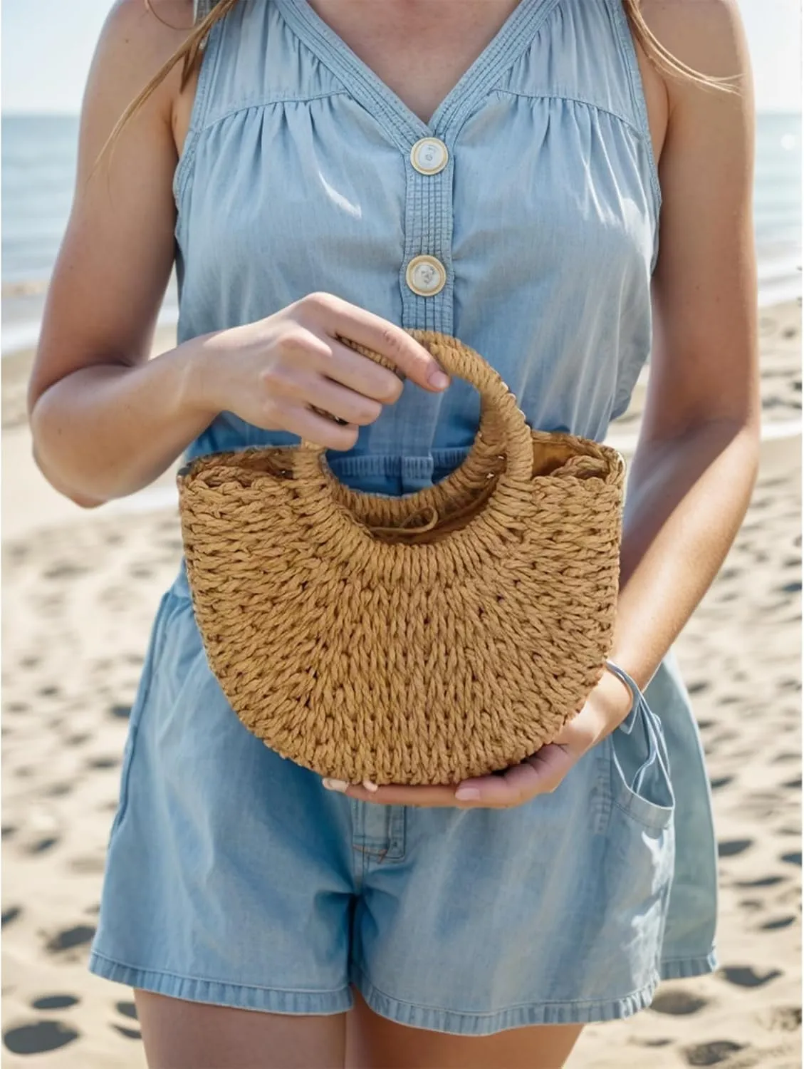 Small Straw Tote Bag for Women,Summer Beach Crossbody Shoulder Handbag,Hand-woven Rattan Clutch Purse for Vacation